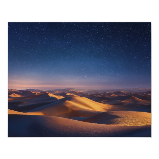 Poster Starry Night Over Golden Desert Dunes Landscape (Devant)