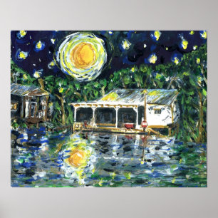 Poster Starry Night River Camp