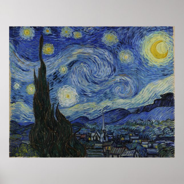 Poster Starry Night, Van Gogh French Town Saint Remy (Devant)