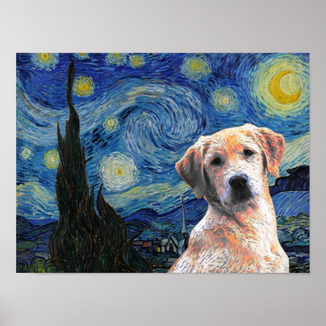 Poster Starry Night Vincent Van Gogh Cute Labrador Chien (Devant)