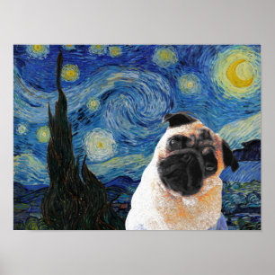 Poster Starry Night Vincent Van Gogh mignon chien Carlin
