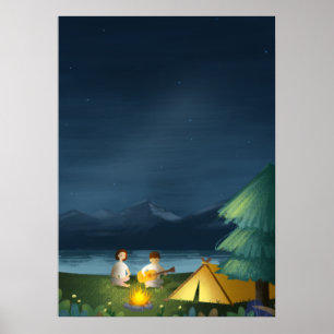 Poster Starry Sky Camping Couple Tente