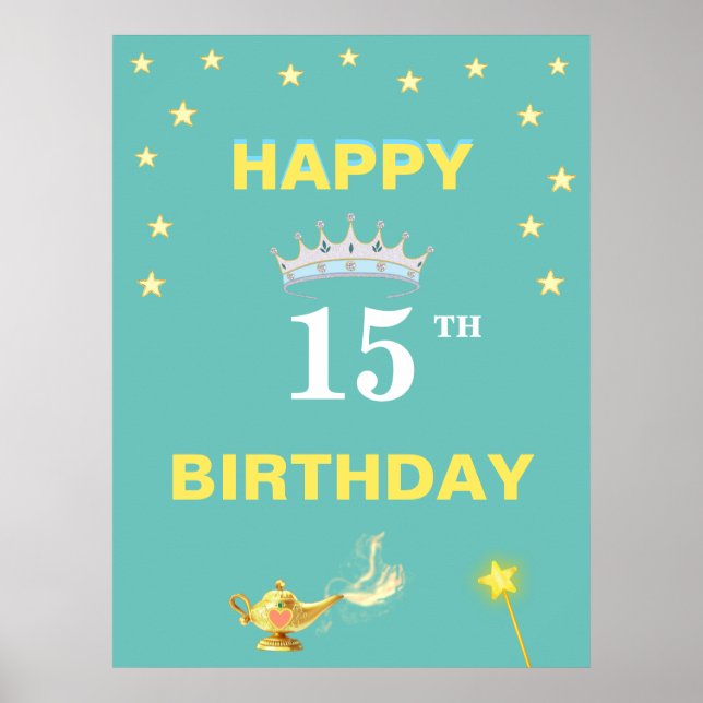 Poster Stars, Crown Tiara & Magic Lamp 15e anniversaire (Devant)