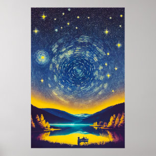 Poster Stars De Nuit Fancy Peinture Rétro Spirale