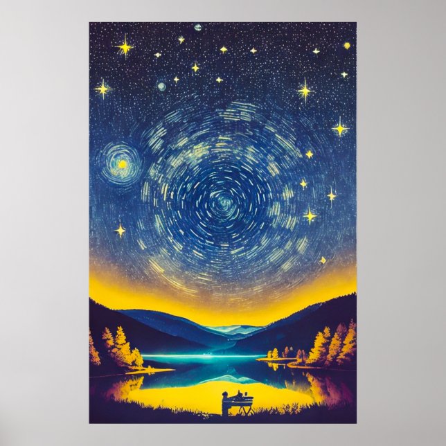 Poster Stars De Nuit Fancy Peinture Rétro Spirale (Devant)