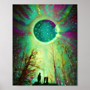 Poster Stars moon and northern lights