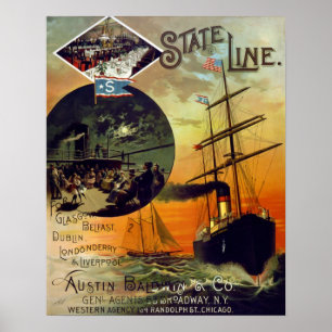 Poster State Line Vintage Cruise Ship Travel Art