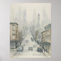 Staten Island rue brumeuse aquarelle