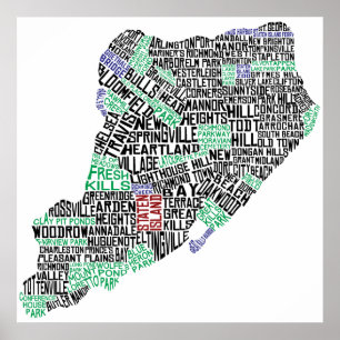 Poster Staten Island Typographic Map, New York City Print