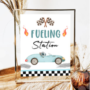 Poster Station d'alimentation Blue Race Car Deux Annivers