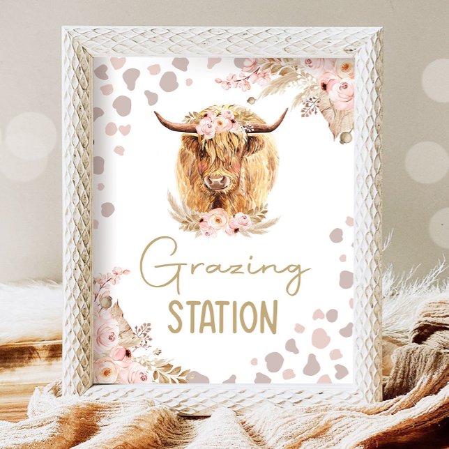 Poster Station de pâturage Highlander Cow Boho Farm Anniv (Créateur téléchargé)