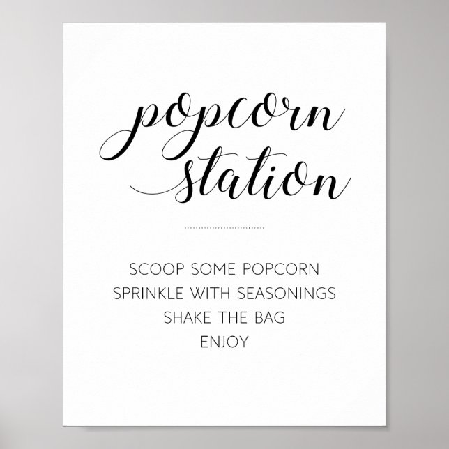 Poster Station de popcorn de mariage écriture noire moder (Devant)