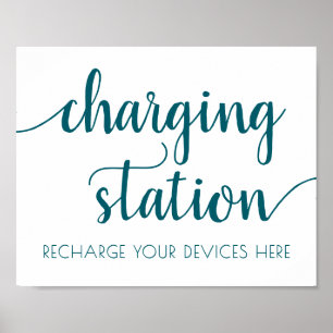 Poster Station de recharge Turquoise simple   Panneau ver