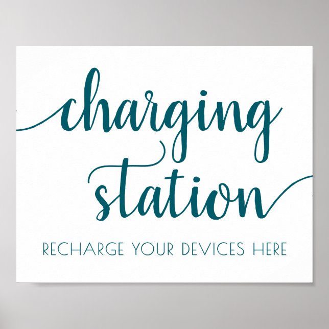 Poster Station de recharge Turquoise simple | Panneau ver (Devant)