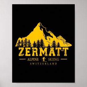 Poster Station de ski de Zermatt en Suisse Ski alpin Suis
