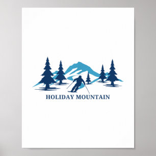 Poster Station de ski Holiday Mountain New York Skiing Sk