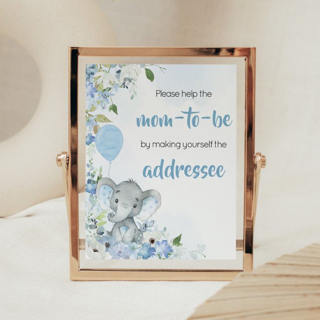 Poster Station d'enveloppe Blue Little Peanut Elephant (Blue Elephant Little Peanut Baby Shower Envelope Station Sign)