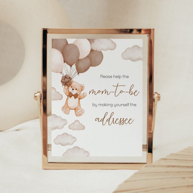Poster Station d'enveloppe d'attente de l'ours Brown (Brown Baby Bear Balloon Baby Shower Envelope Station Sign)