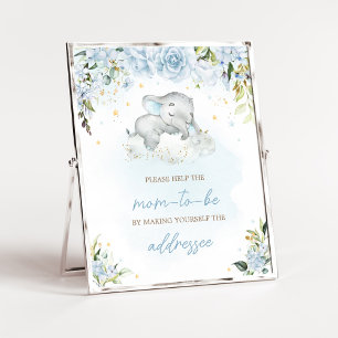 Poster Station d'enveloppe de Baby shower Blue Floral Ele