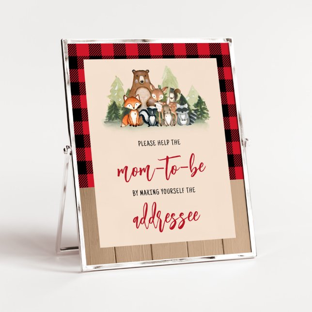 Poster Station d'enveloppe de Baby shower de bois de bûch (Plaid Lumberjack Baby Shower Envelope Station Sign)