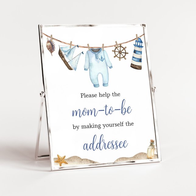 Poster Station d'enveloppe de Baby shower de l'Ahoy de la (Nautical Ahoy Baby Shower Envelope Station Sign)