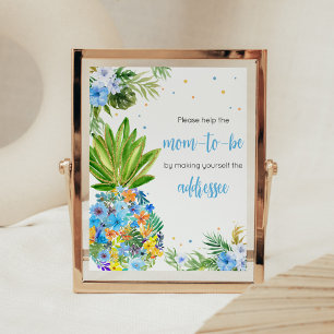 Poster Station d'enveloppe de Baby shower Floral Blue Pin