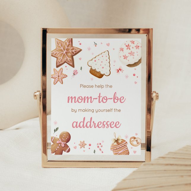 Poster Station d'enveloppe de petit biscuit rose de Noël (Christmas Little Cookie Gingerbread Baby Shower Envelope Station Sign)