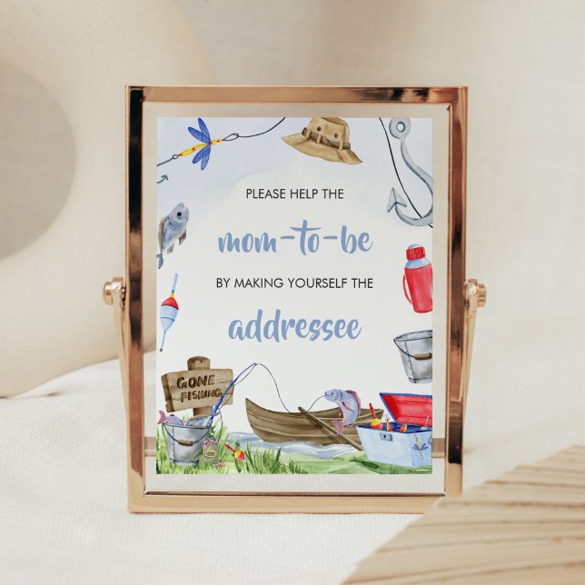 Poster Station d'enveloppe du Baby shower de pêche (Little Fisherman Baby Shower Envelope Station Sign)