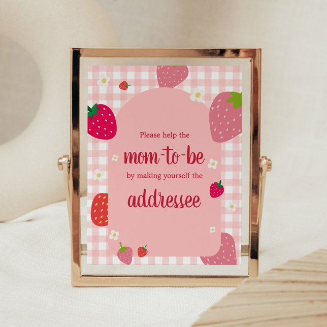 Poster Station d'enveloppe En vichy fraise Berry Sweet (Gingham Strawberry Berry Sweet Baby Shower Envelope Station Sign)
