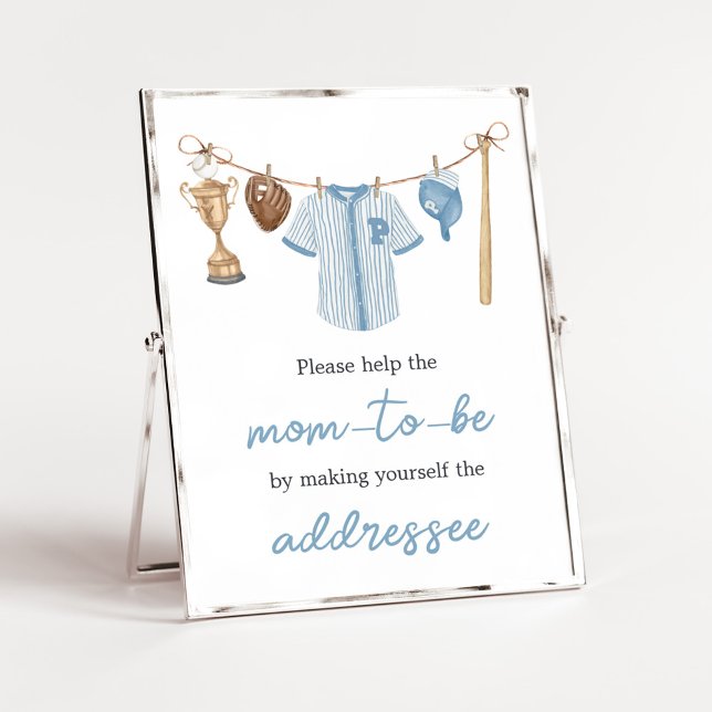 Poster Station d'enveloppes de baseball Little Slugger (Baseball Little Slugger Baby Shower Envelope Station Sign)