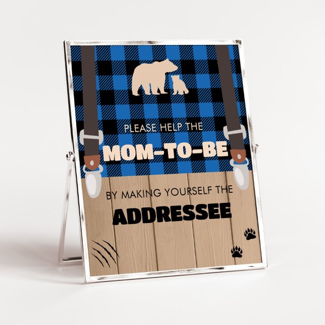Poster Station d'enveloppes de bûcheron bleu rustique (Plaid Lumberjack Baby Shower Envelope Station Sign)