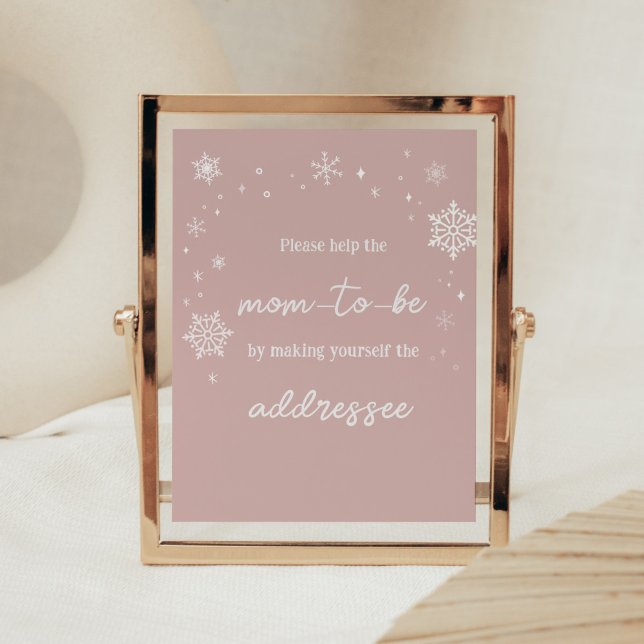 Poster Station d'enveloppes de flocons de neige rose mode (Modern Pink Baby It's Cold Outside Baby Shower Envelope Station Sign)