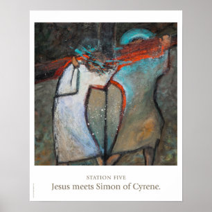 Poster Station Five: Jesus meets Simon of Cyrene poster.