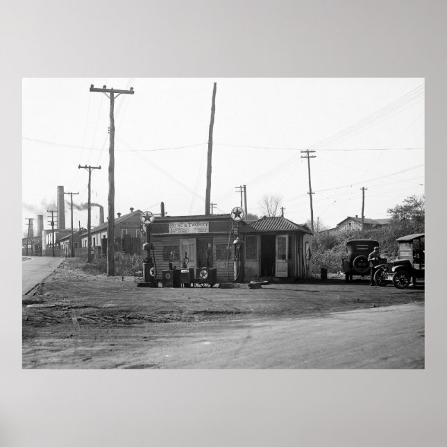 Poster Station-service et voitures 1925 (Devant)