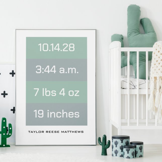 Poster Statistiques de naissance Couleur personnalisée &  (Créateur téléchargé)