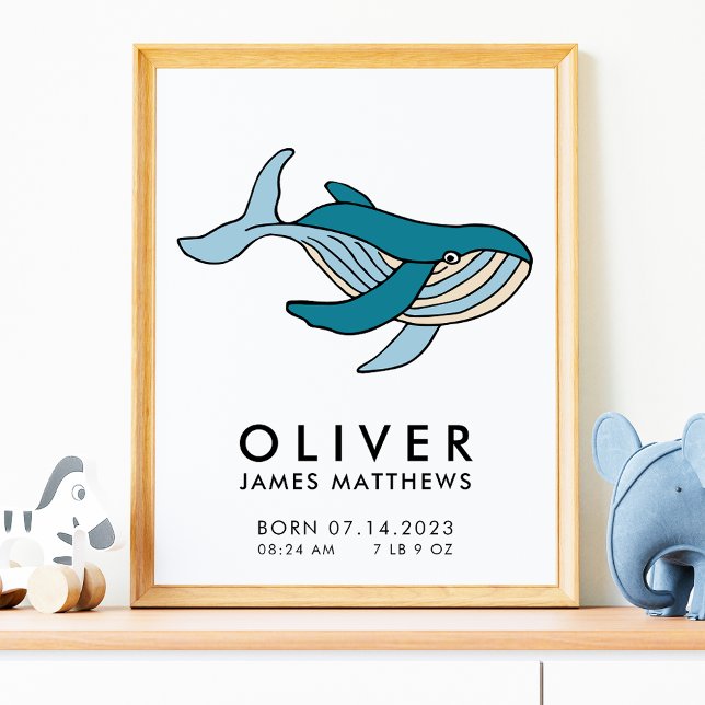 Poster Statistiques de naissance de baleine bébé garçon (Créateur téléchargé)