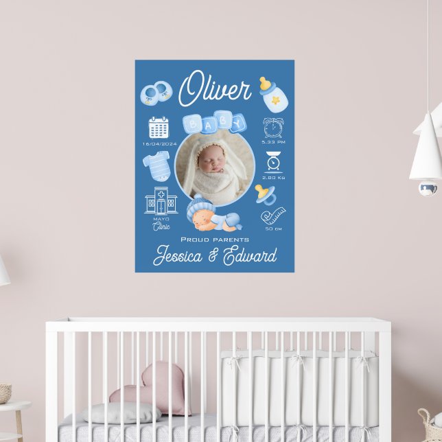 Poster Statistiques de naissance de bébé garçon mignon Bl (Pépinière 2)