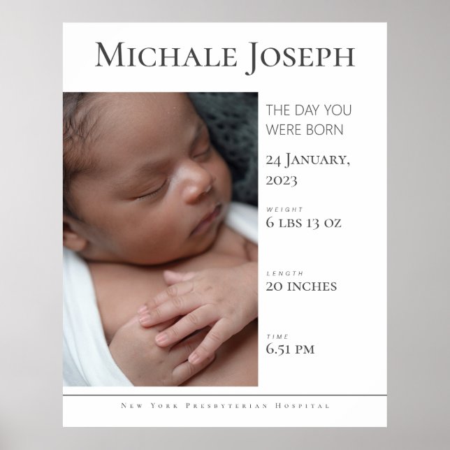 Poster Statistiques de naissance de bébé | Panneau de sta (Devant)