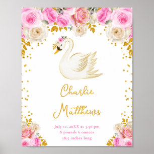 Poster Statistiques de naissance de Swan Pink et Gold Ros