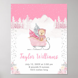 Poster Statistiques de naissance de Winter Bear Pink Slei