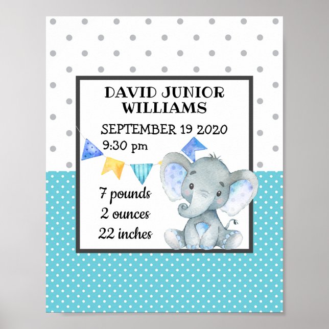 Poster Statistiques de naissance personnalisées Milestone (Devant)