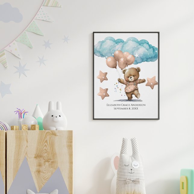 Poster Statistiques de naissance Pink bébé Ours Nuages Nu (Créateur téléchargé)