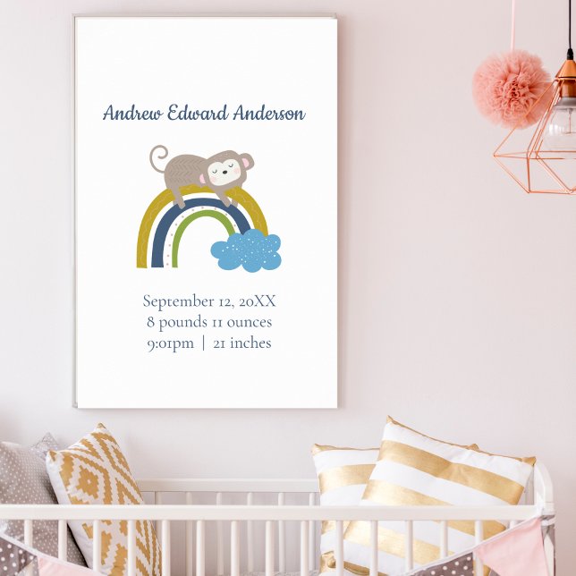 Poster Statistiques de naissance Rainbow Boho New Baby Bo (Créateur téléchargé)