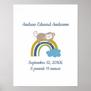 Poster Statistiques de naissance Rainbow Boho New Baby Bo