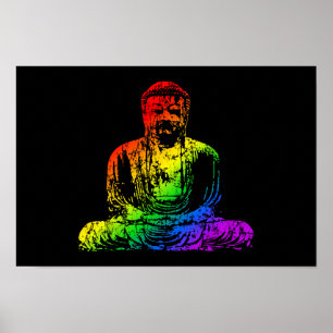 Poster Statue de bouddha arc-en-ciel
