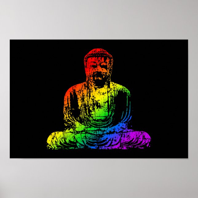 Poster Statue de bouddha arc-en-ciel (Devant)