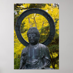Poster Statue de Bouddha dans les jardins japonais Golden