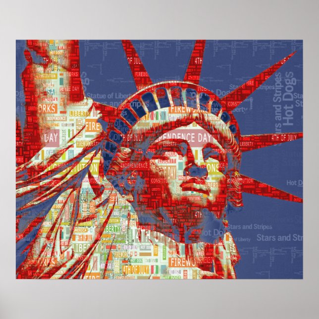 Poster Statue de la Liberté avec 4 juillet nuage de mots (Devant)