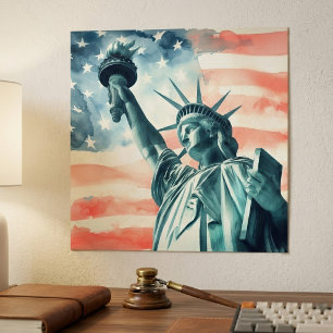 Poster Statue de la Liberté avec drapeau américain