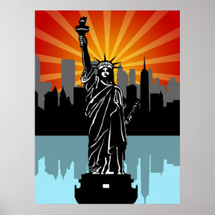 Poster Statue de la Liberté avec New York Skyline